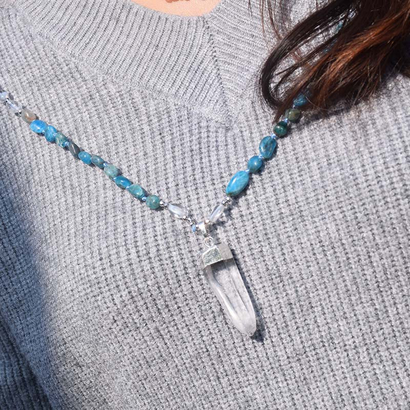 Blue Apatite & Clear Quartz Crystal Necklace