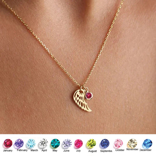 Angel Wing Birthstone Necklace
