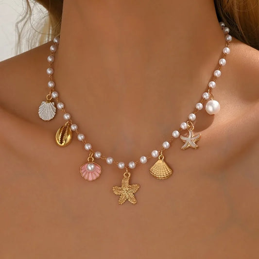 Bohemian Starfish Pearl Beach Necklace