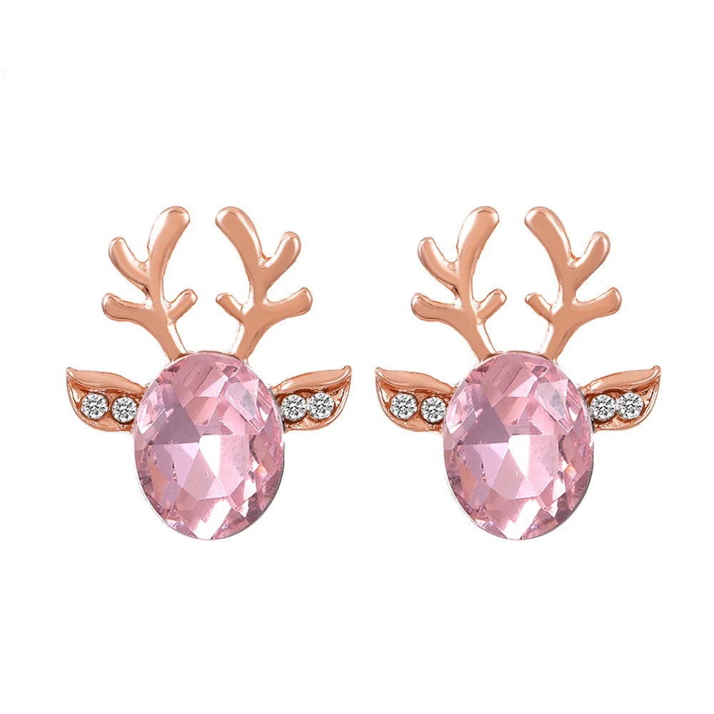 Festive Reindeer Crystal Stud Earrings