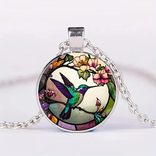 Collier pendentif dôme en verre colibri