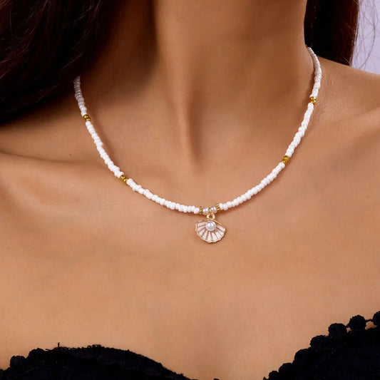 Bohemian Shell Pendant Beaded Necklace